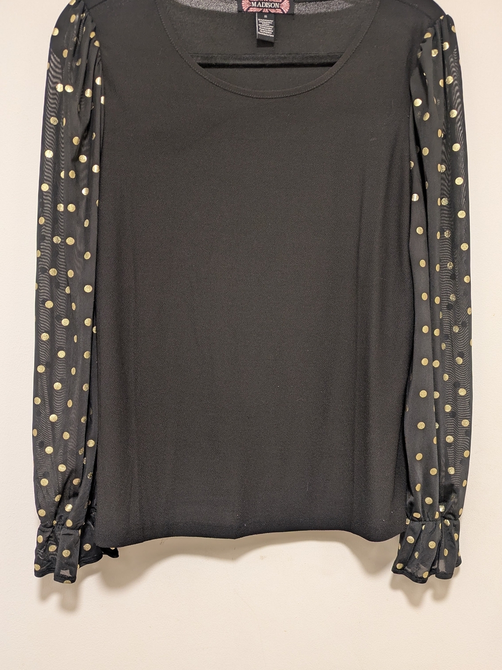 Madison Blouse With Sheer Gold Polka Dots Sleeves Medium - Picture 3 of 6